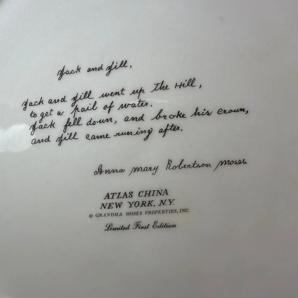 Grandma Moses Atlas China Jack & Jill Collector Plate Ltd. 1st Edition